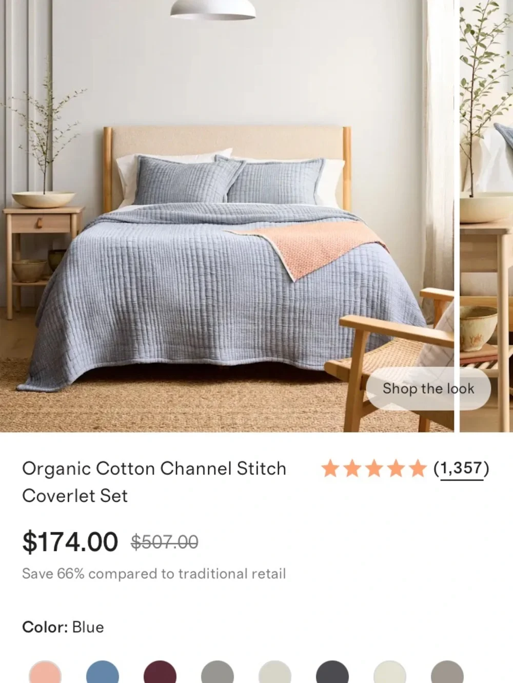 Quince organic cotton channel stitch, coverlet set king/California king blue